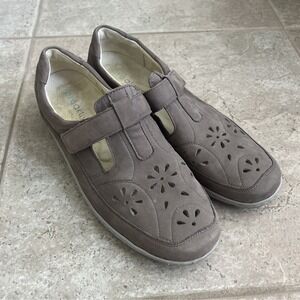 Waldlaufer Eyelet Dark Beige Leather Slip On Shoe Strap Women Size 7.5